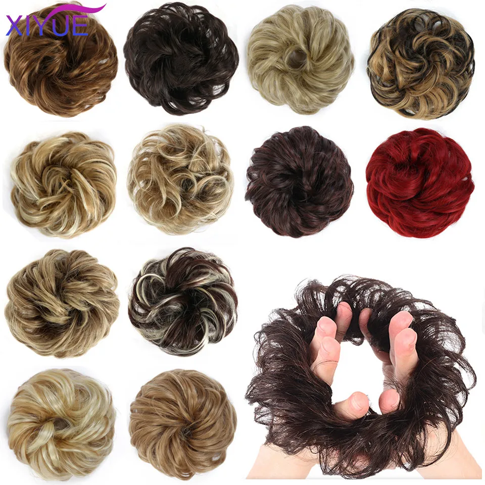 XIYUE Short Straight Chignon With Elastic Band Synthetic Scrunchie Messy Hair Bun High Temperature Fiber Hairpieces Extensions 5