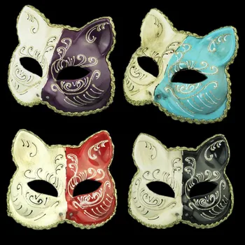 

Carnival masquerade mask half face venice cat face mask adult male and female retro handmade mask
