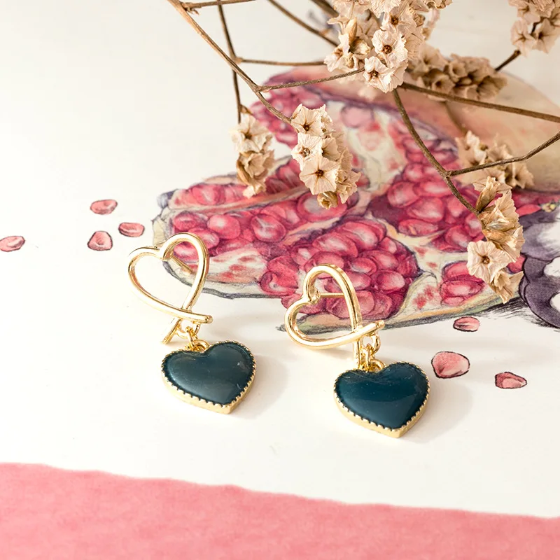 Metal melting love shape earrings fashion women wear wind drops glaze heart-shaped earrings accessories