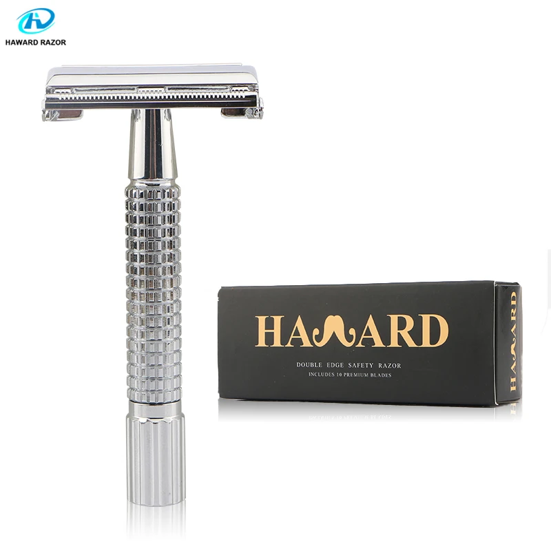 HAWARD Razor Mens Classic Manual Razor Zinc Alloy Double Edge Butterfly Razor Safety Shaver 10 Stainless Steel Razor Blades