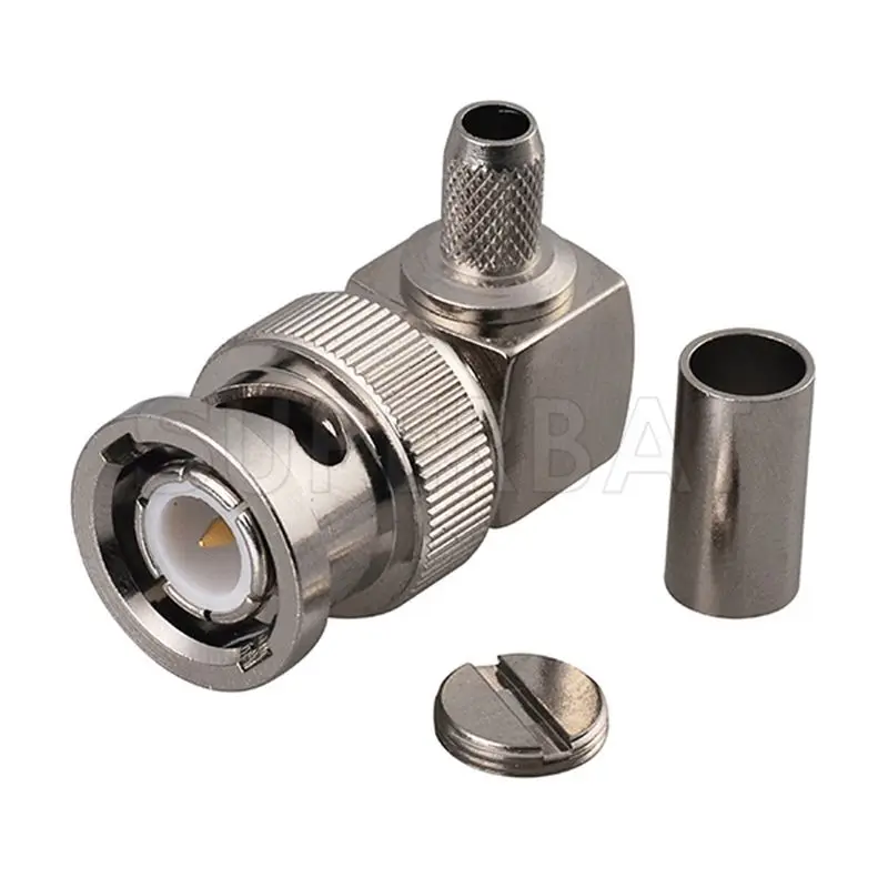 Superbat 10pcs BNC Male Right Angle Nickel-Plated Brass Crimp Connector for RG58/RG142/LMR195 for CCTV,Ham Radio,Test Equipment