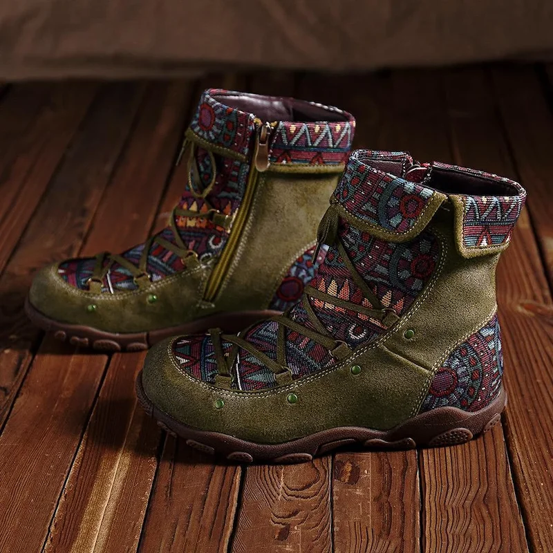Г., модные женские ботинки с вышивкой осенне-зимние женские полусапожки с круглым носком в стиле бохо женские ботинки на шнуровке Повседневная Прямая поставка