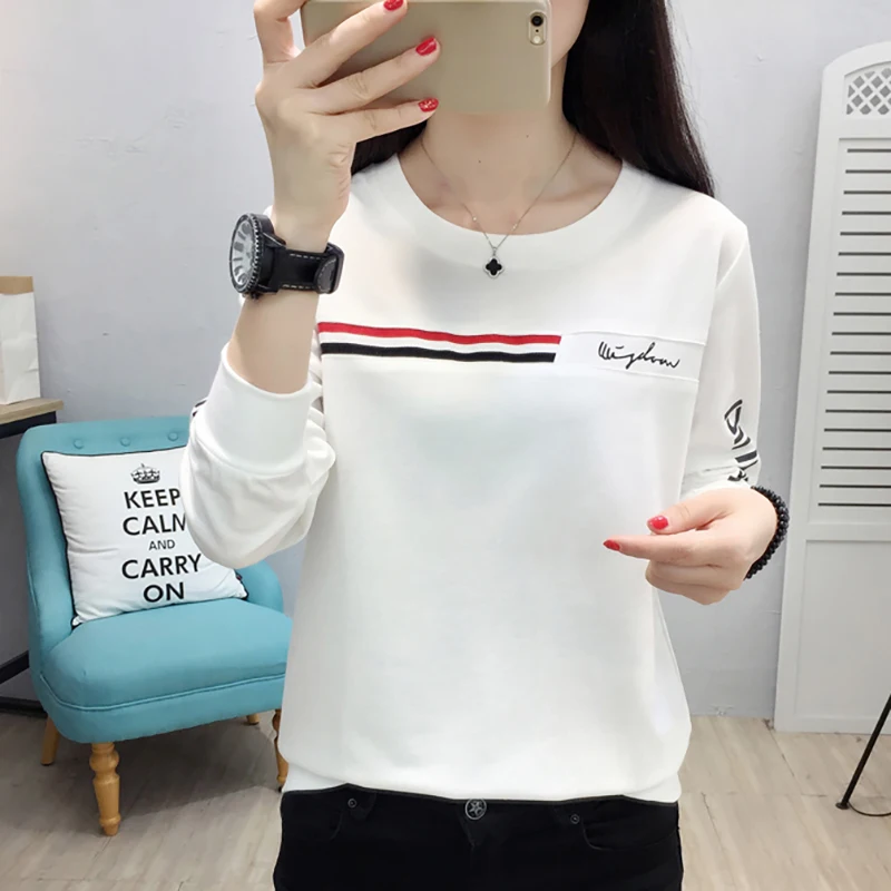 

Letter Ladies Tops 2020 New Clothes Stripe T-Shirt Female Womens Long Sleeve T Shirt Women Clothes Plus Size Tee Shirt Femme