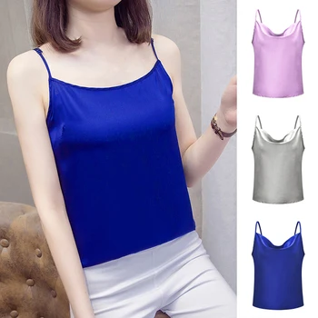 

New Fashion Women Thin Wild Solid Camis Vest Women Tank Tops Female Summer Sexy Strap Basic Tops Chiffon Sleeveless Camisole