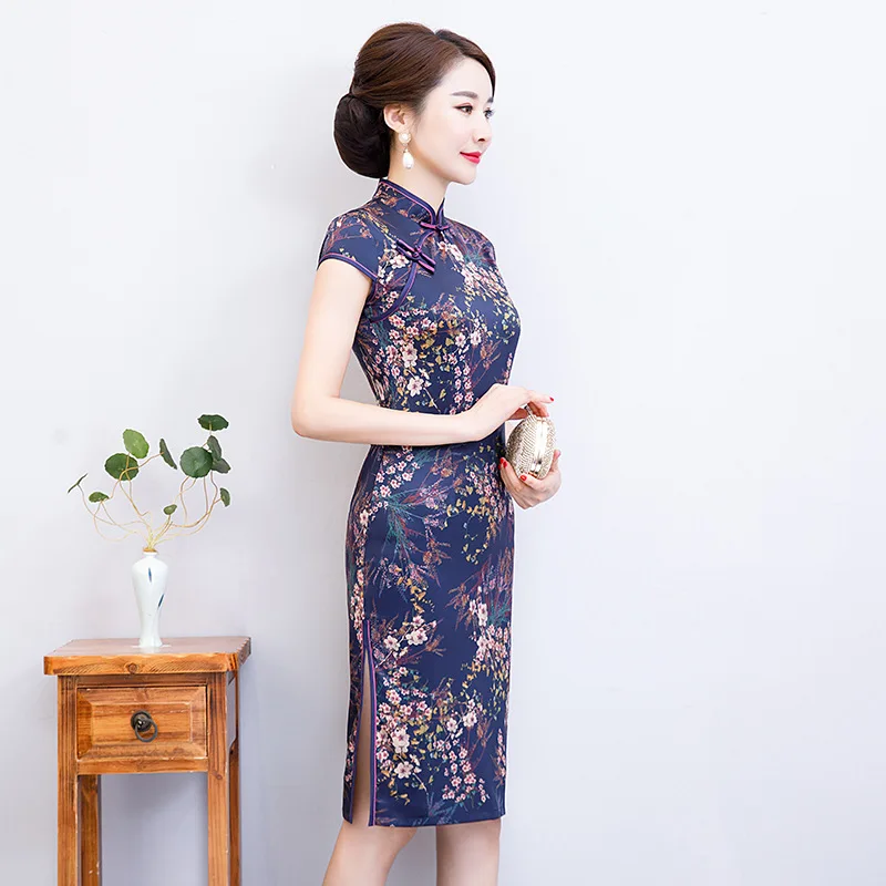 Летнее элегантное платье для свадебной вечеринки, атласное платье Ципао на молнии, винтажное китайское классическое сексуальное платье
