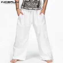 INCERUN мужские широкие брюки мешковатые хлопковые эластичные талии винтажные однотонные джоггеры брюки мужские Бодибилдинг Йога-брюки уличная 5XL