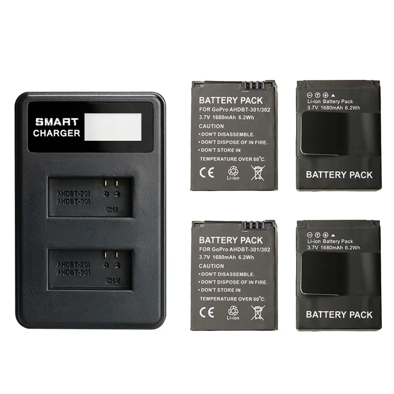 A Package 2 шт. AHDBT-301 AHDBT-302 батареи+ GoPro 3 lcd двойное зарядное устройство для GoPro Hero 3+ Go Pro Hero3 plus Аксессуары для экшн-камеры - Цвет: A Package