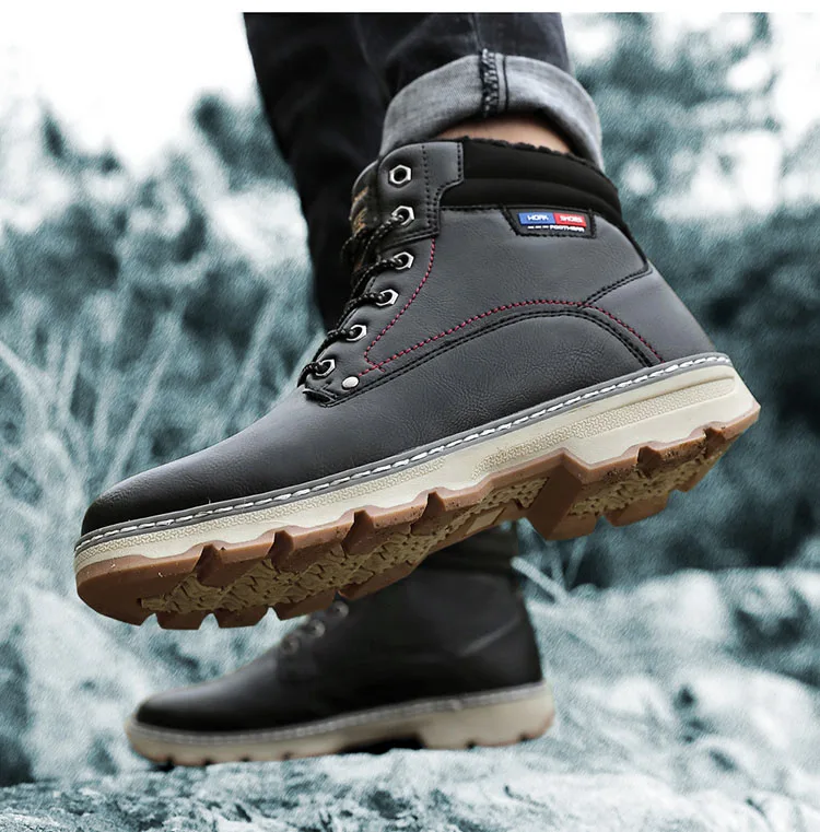 Зимняя модная мужская обувь; удобные теплые зимние военные ботинки на меху с нескользящей подошвой; Мужская обувь для походов