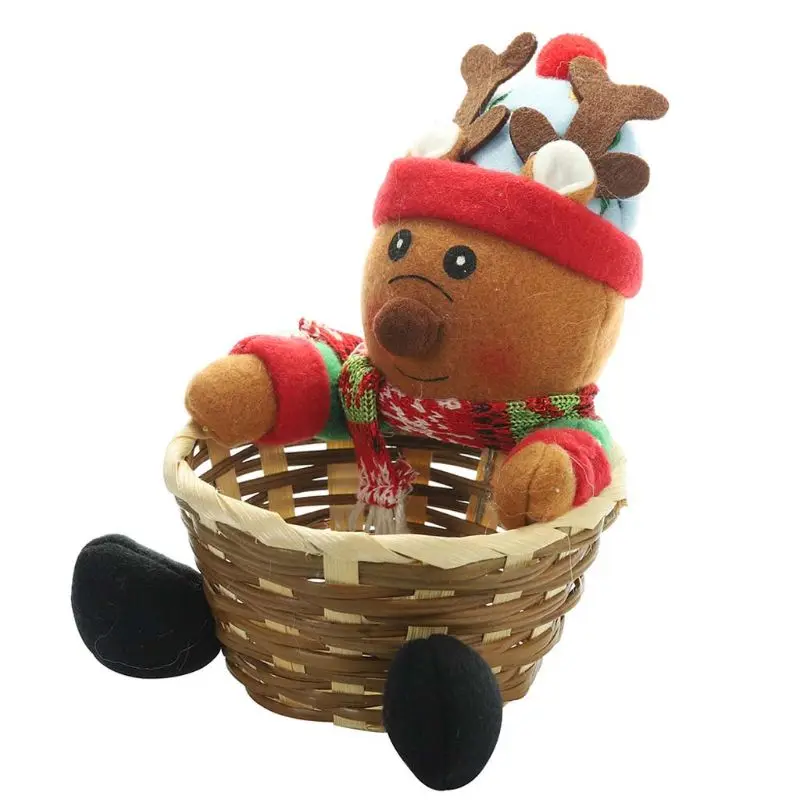 Christmas Candy Storage Holder Box Xmas Decoration Table Ornament Santa Claus Snowman Elk Rattan Basket Fruit Dessert Bowl Gift