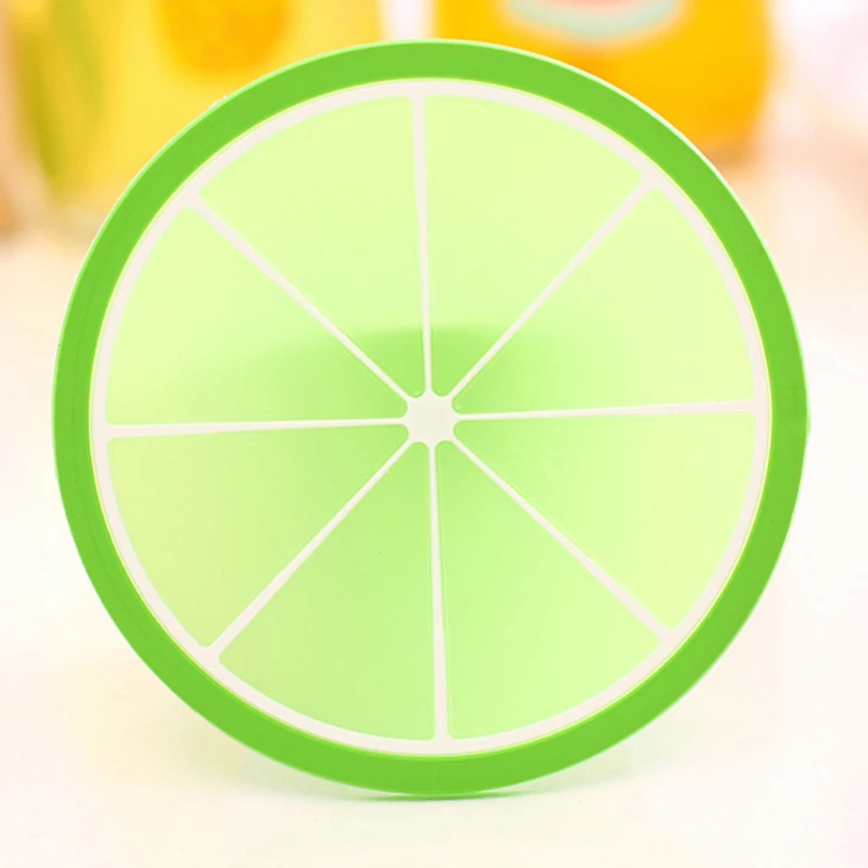 Colorful fruit styling coasters Non-slip insulation silicone tableware mat coasters Home desktop decorative insulation coasters - Цвет: Green orange