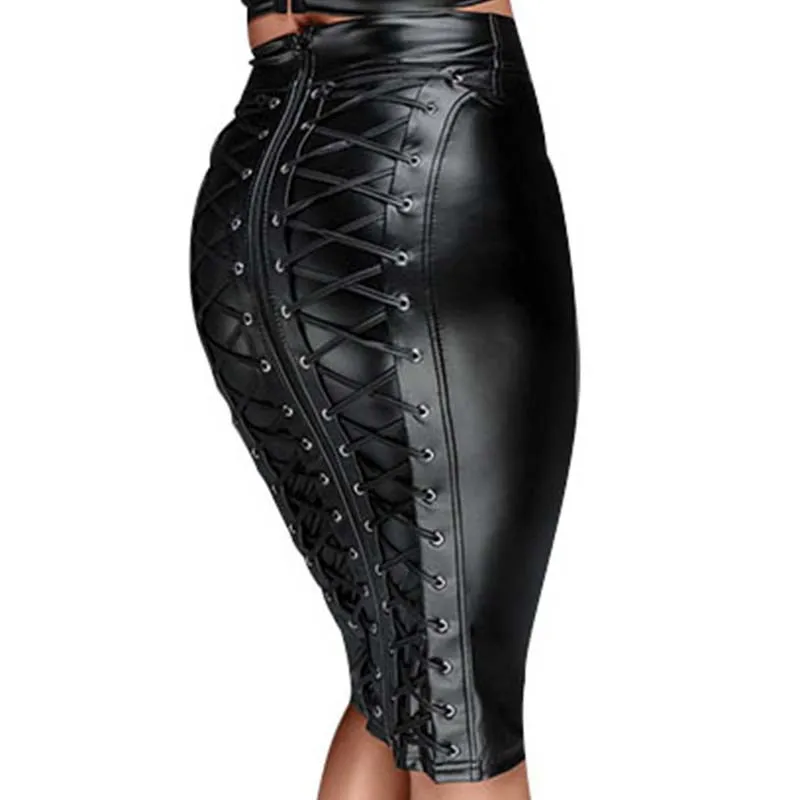 NEW LADIES WOMENS BLACK WETLOOCK WITH LACE PANEL MINI SKIRT SIZE 6 TO 20