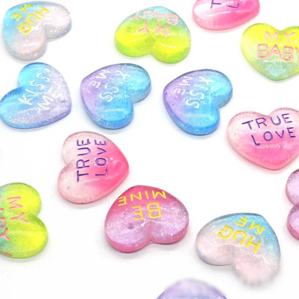 20 шт. блестящие радужные украшения в виде сердца из смолы|Статуэтки и миниатюры| |