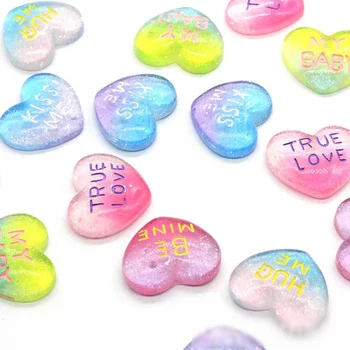 

20Pcs Glitter Rainbow TRUE Love Heart Resin Crafts Flatback Cabochon Scrapbook For Hair Bow Phone DIY Decoration Acessories