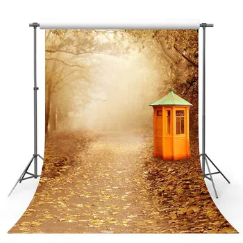

TAIBO Background Photography Golden Fallen Leaves and Vintage Phone Booth Background Scenes Photo Studio Backdrop Photocall