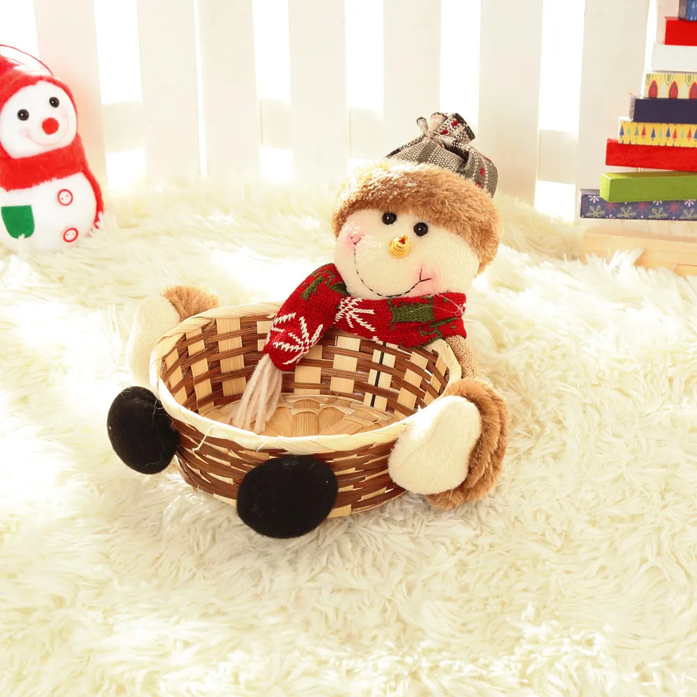 Рождественские конфеты бамбуковая корзина для хранения украшения Санта-Клаус Снеговик хранения конфеты, печенье корзина подарок Рождественское украшение F1