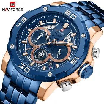 

NAVIFORCE Men Watch Business Quartz Sport Chronograph Top Luxury Brand Fashion Casual 3ATM Waterproof Blue Date Analog Timepiece