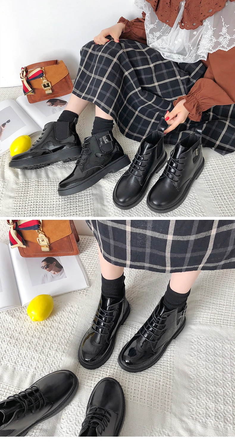 Женские ботинки на резиновой подошве; кожаные ботинки на шнуровке; Осенняя обувь; ботинки на низком каблуке; женские ботинки; коллекция 2019