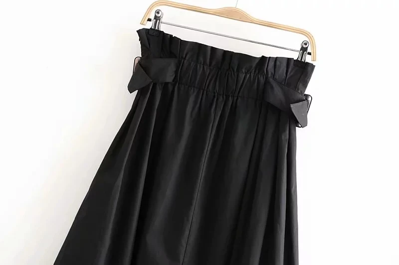 Увядшая английская элегантная винтажная Поплиновая свободная черная юбка миди для женщин с высокой талией и поясом faldas mujer moda длинные юбки для женщин