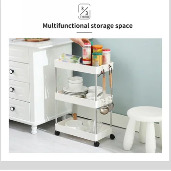 

2/3/4 Layer Gap Kitchen Storage Rack Slim Slide Tower Movable Assemble Plastic Bathroom Shelf Wheels Space Saving Organizer