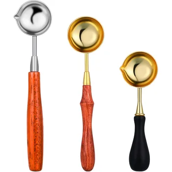 

Wax Spoon Wooden Handle Sealing Spoon Vintage Brass Melting Spoon Wax Seal Warmer for Wax Seal(3 Pieces)