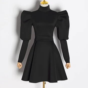 

Women Turtleneck Dress Long Sleeve Spring Autumn High Waist Tunic Dress