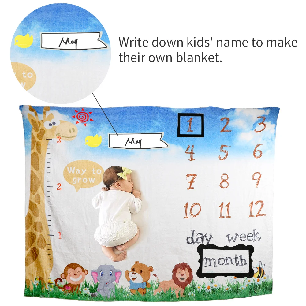 

OHEART Baby Monthly Milestone Blanket Boy Girl Jungle Animals Memory Blanket for Newborns Plush Fleece Baby Photography Backdrop