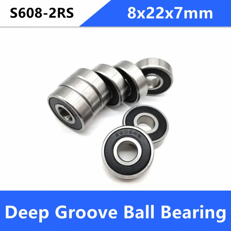10/50pcs ABEC-5 S608-2RS stainless steel 440C deep groove ball bearing S608 RS 608 8x22x7mm motor roller skate bearings