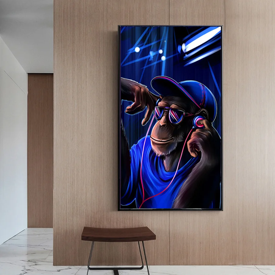 MUTU-Canvas-Painting-monkey-with-headphones-listening-music-On-Headphones-Prints-And-Posters-Wall-art-Picture (1)