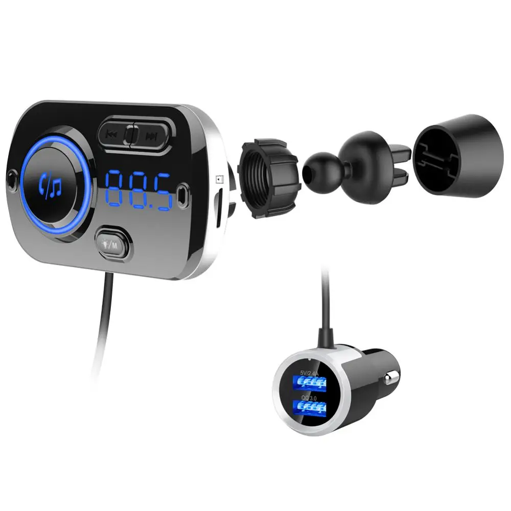 자동차 FM 송신기 핸즈프리 무선 블루투스 5.0 차량용 키트 MP3 음악 플레이어 USB 고속 충전기 QC3.0 자동차 액세서리 FM 변조기