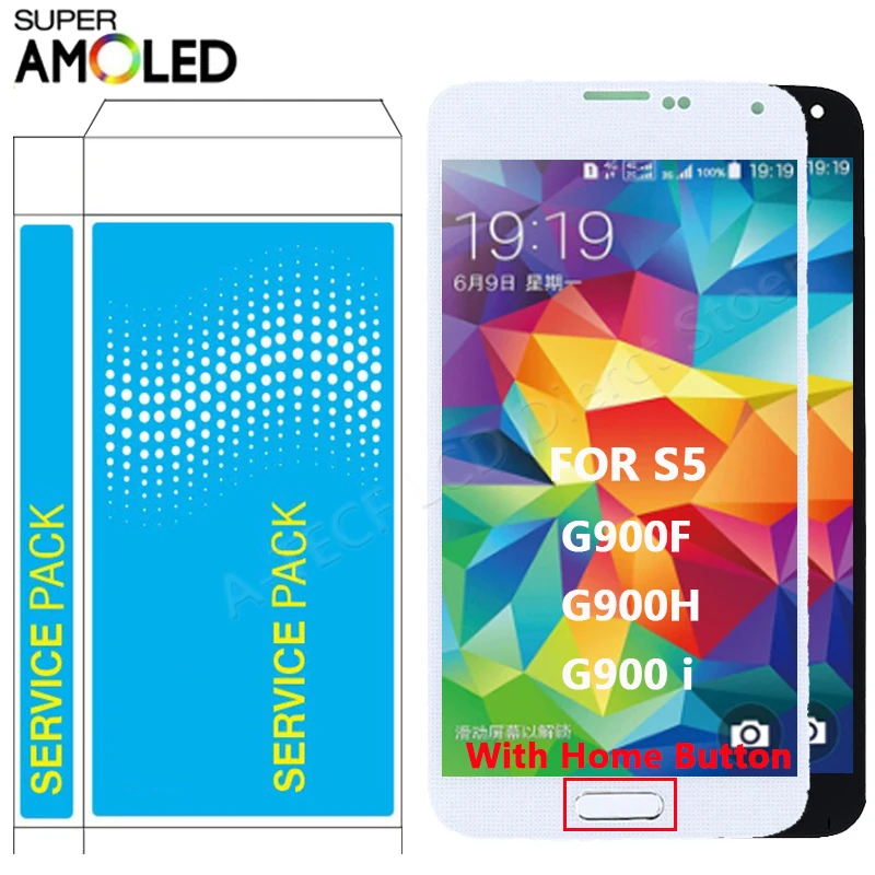 SUPER AMOLED G900F для Samsung Galaxy S5 i9600 G900A ЖК дисплей сенсорный экран с кнопкой домой