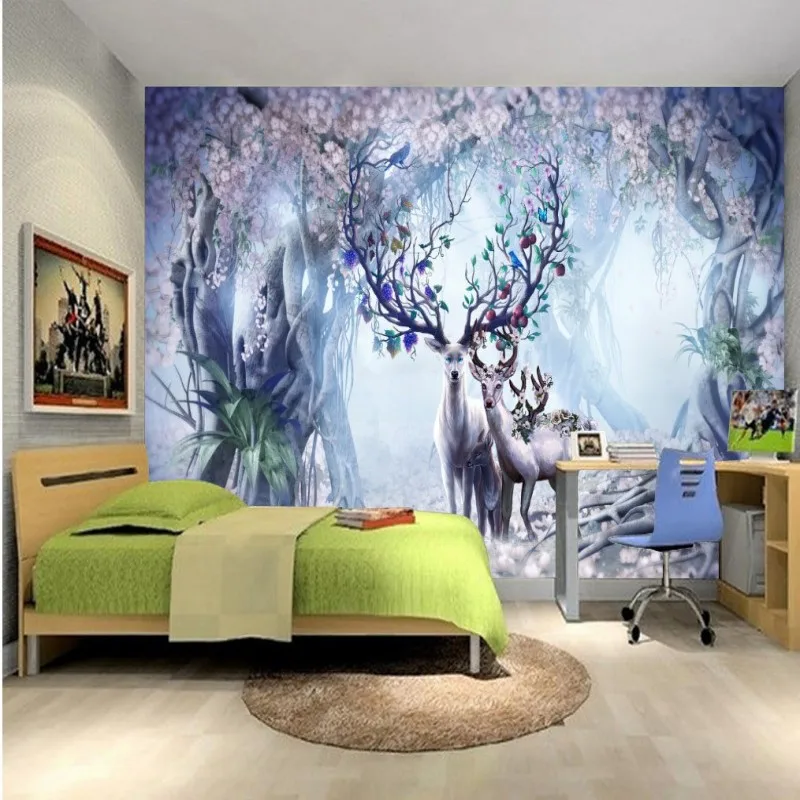 

Drop Shipping Custom 3d Wallpaper Nostalgic Beautiful Forest Elk Custom Wallpaper Mural Living Room Decorative Backdrop Wall
