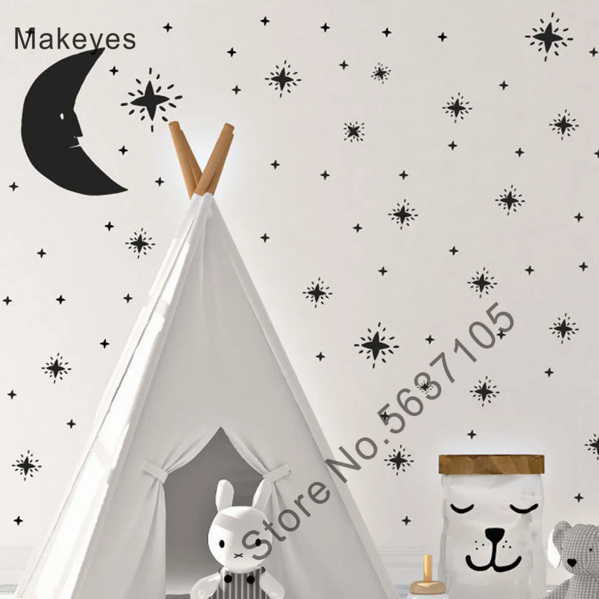 Наклейки Makeyes на стену с изображением Луны звезды детской комнаты спальни милой