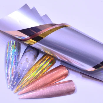 

YWK 2020 10PCS Shell Marble Holographic Nail Foil Starry Transfer Slider Sticker Set Gradient Nail Art Wrap Decal Manicure Decor