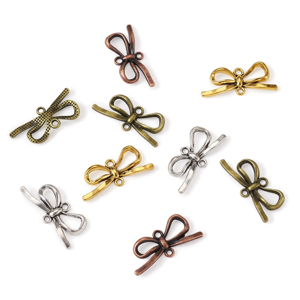 

40pcs/box Bowknot Links Connectors Mixed Color Tibetan Style Charms Pendants Links For DIY Bracelet Necklace Jewelry Making