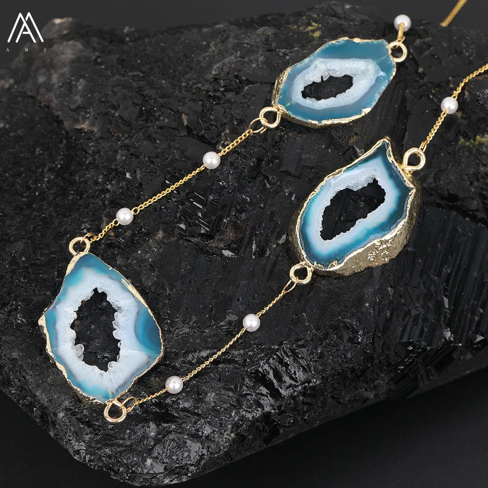 Модные женские круглые бусины барочного жемчуга Druzy Geode Agates золотое ожерелье для женщин подарок на день рождения N0074AMEH