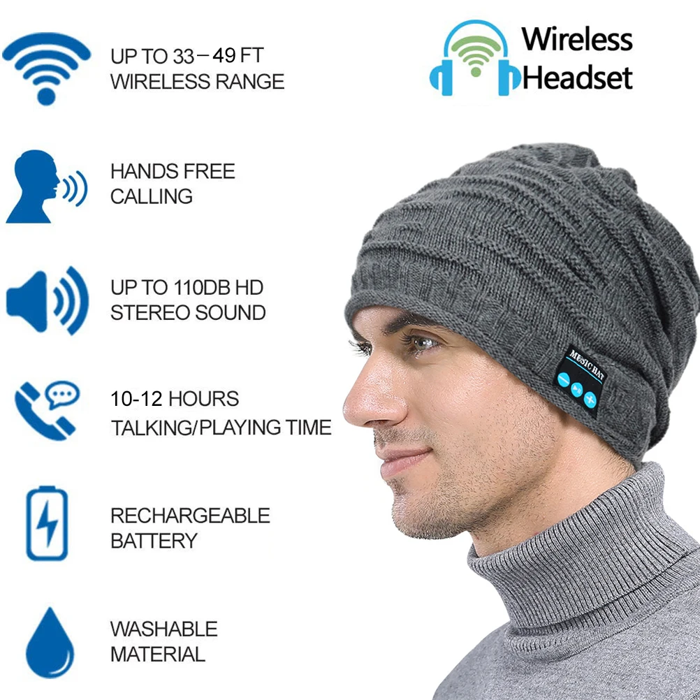 Модные теплые шапки-бини Bluetooth светодиодный беспроводной умный колпачок зимние наушники Динамик Микрофон спортивный головной убор