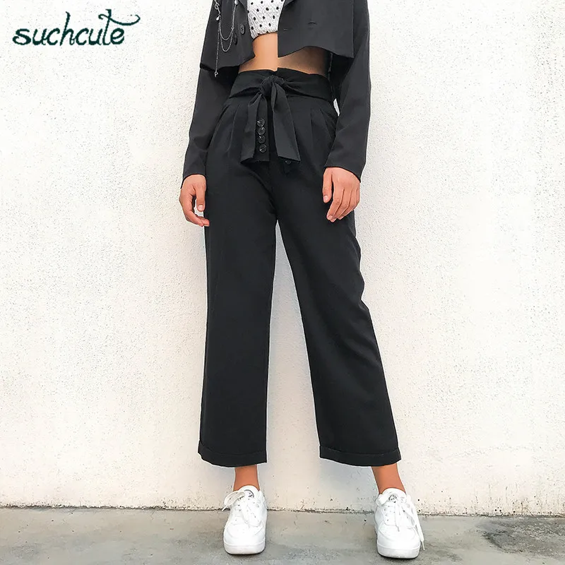 

SUCHCUTE Bandage Women's Pants Gothic Wide Leg Punk Korean Style Casual Trousers Female Joggers Korean Style Harajuku Breeches