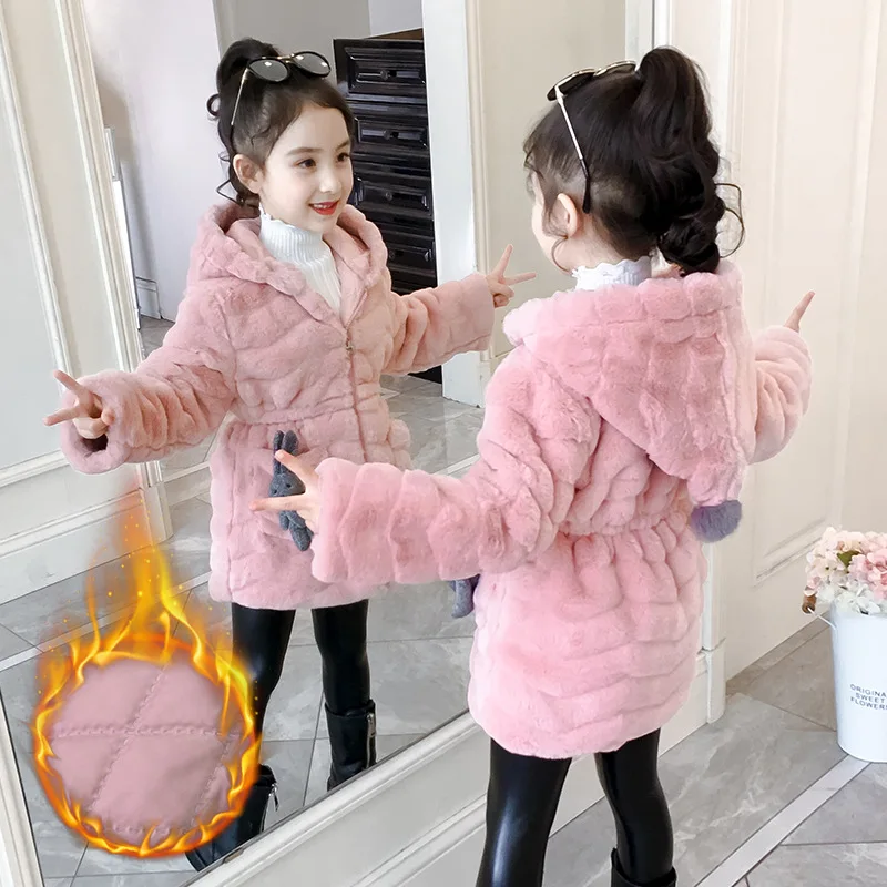 

Girls Winter Thicken Jackets Children's Warm Faux Fur Jacket for Girls Kids Heavyweight Thick Plus Velvet Jacket Coat Outerwear