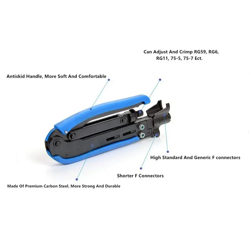Compression Tool Coax Cable Crimper Kit Adjustable Rg6 Rg59 Rg11 75-5 75-7 Coaxial Cable Stripper With 10 Pcs F Compression Conn