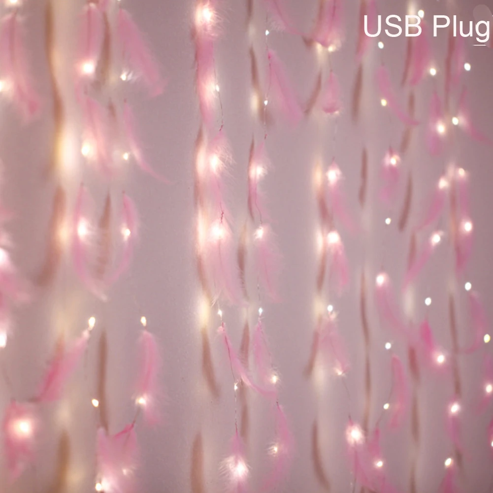 300 Leds Remote Control Background Home Decor Night USB Feather Curtain Battery Operated DIY Metal Light String 8 Mode Romantic