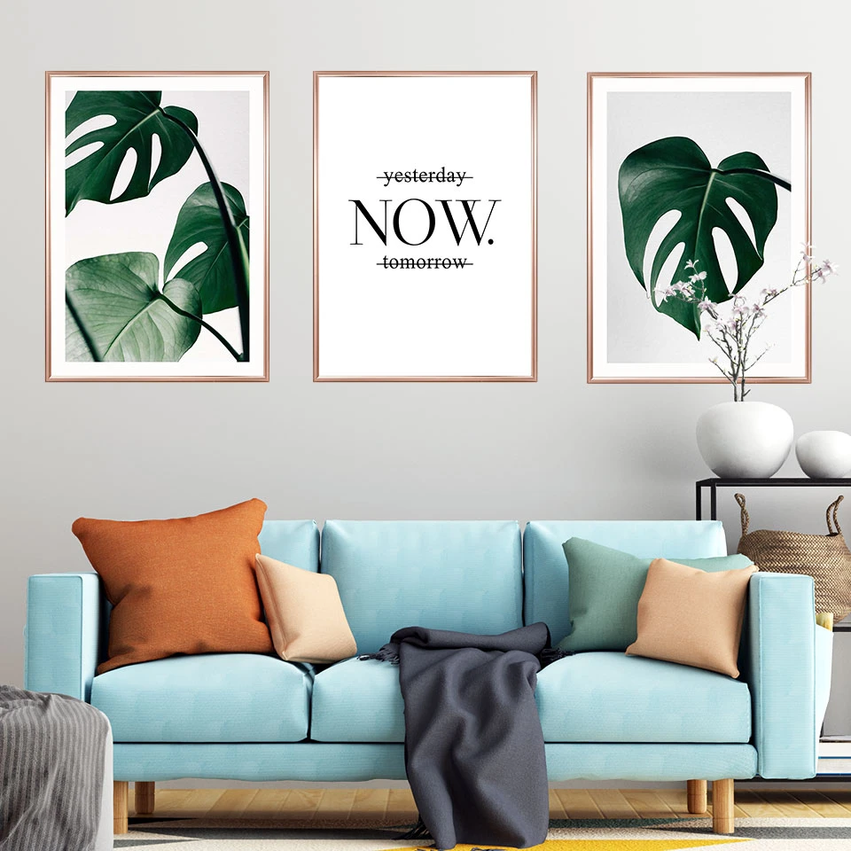 Monstera Deliciosa Posters Prints Quote Poster Leaf Wall Art Nordic Canvas Painting Modern Wall Pictures For Living Room Decor Painting Calligraphy Aliexpress