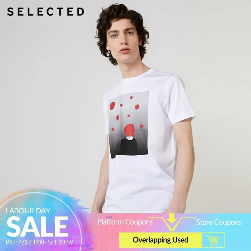 

SELECTED Men's 100% Cotton Printed Short-sleeved T-shirt S|419201648