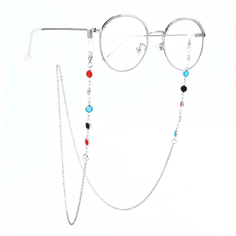 Women Glasses Chain Metal Rhinestone Eyeglass Lanyard Chain for Sunglasses Cords Beaded Eyeglass Lanyard Hold Gold silver