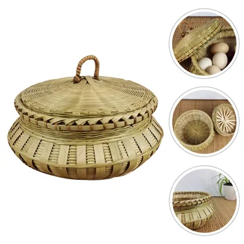 

1pc Handmade Storage Container Handmade Bamboo Basket Multifunction Furnishings Creative Egg Holder Hand-woven Storage Basket fo