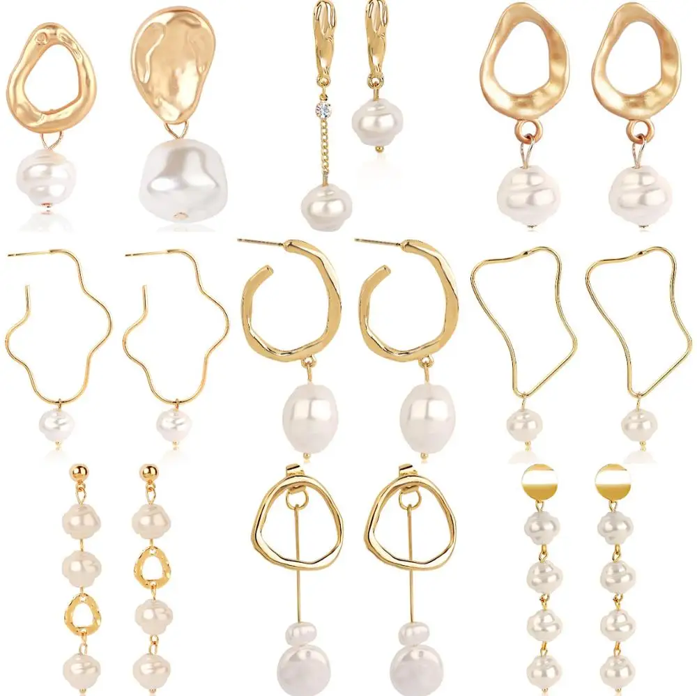 

KMVEXO Multiple Designs Baroque Irregular Simulated Pearl Drop Earrings For Women Geometric Metal Earring Pendientes Mujer Moda