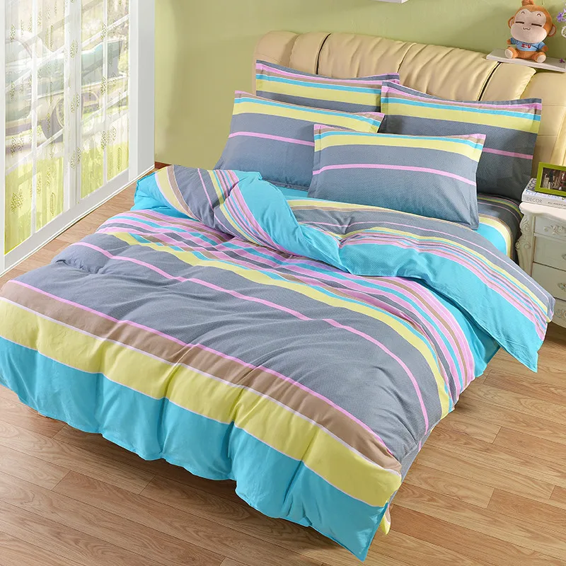

100% Cotton Duvet Cover Colorful Stripes Bed Cover for Kids Adults Single Double Bed Bedroom Use XF650-33 (No Pillowcase)
