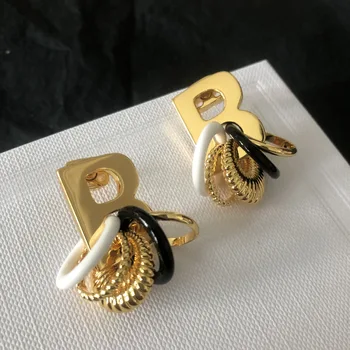 

New Style B Letter Earrings Female Ins Normcore Style European and American Retro Simple Cool Multi-Layer Circle Ear Drops