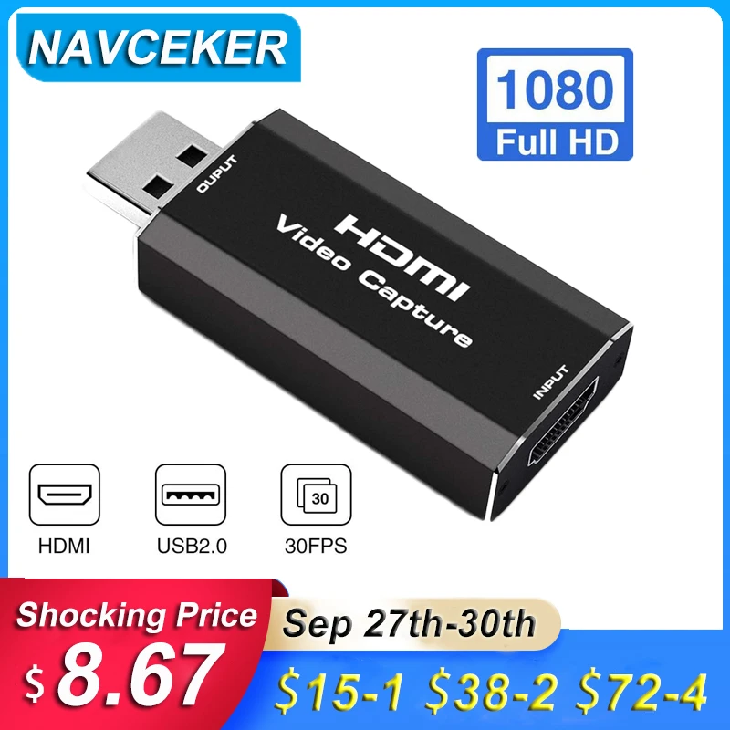 2023 Scheda Di Acquisizione Video Usb 2.0 Hdmi Video Grabber Record Box Fr Ps4 Game Dvd Camcorder Hd Camera Recording Live Streaming