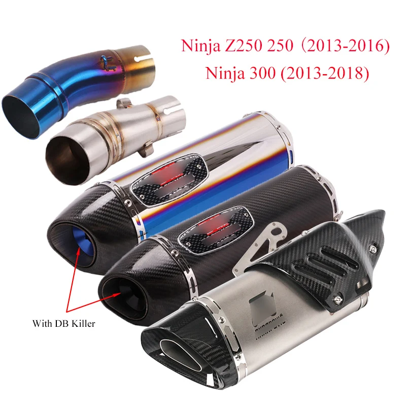 

Full Exhaust System Pipe Exhaust Muffler+Mid Connect Link Pipe Slip On For 2013 2014 2015 2016 Kawasaki Ninja Z250 250 300 Moto