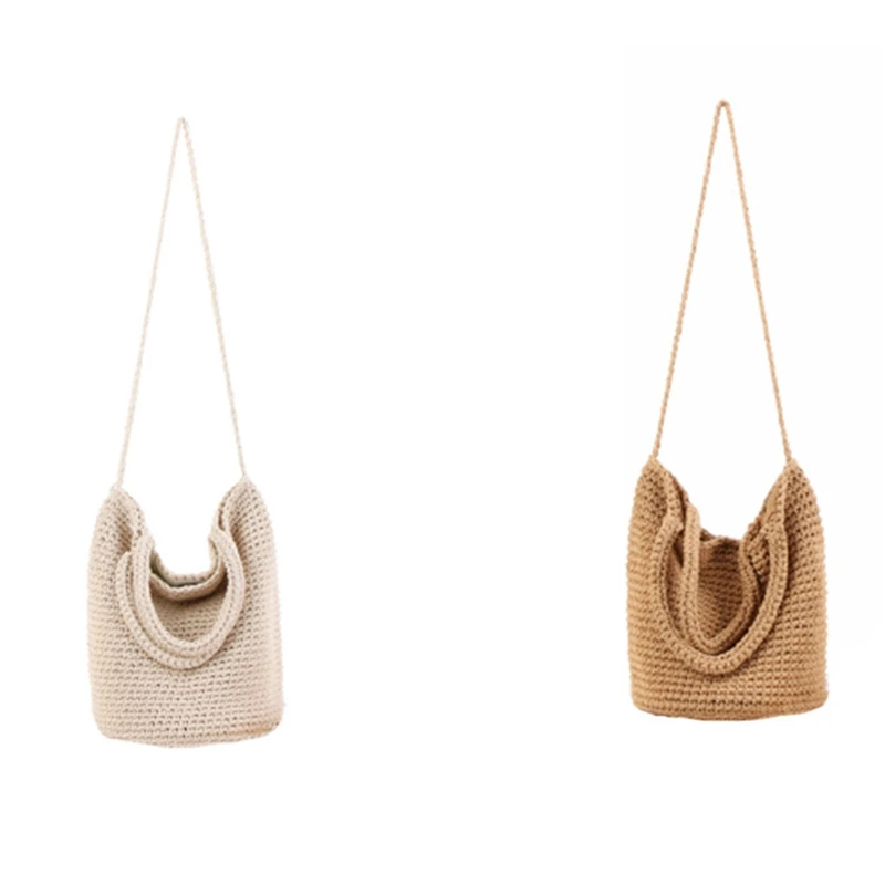 

ABDB-2Pcs Women Sen Versatile Shoulder Shackle Woven Bag Bohemian Holiday Straw Bag(Beige&Khaki)